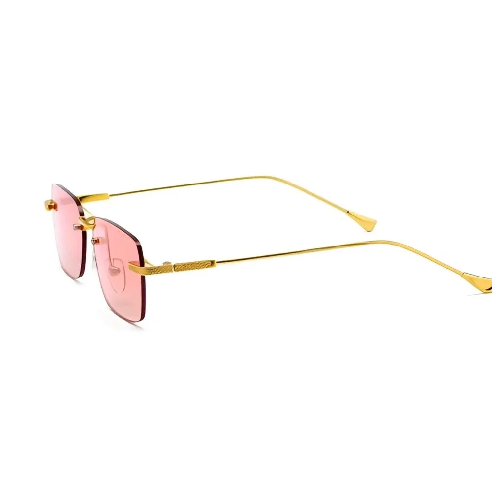 Pink Square Frameless Sunglasses‎ Gold Metal Frame Gradient Tinted Lens Hippie